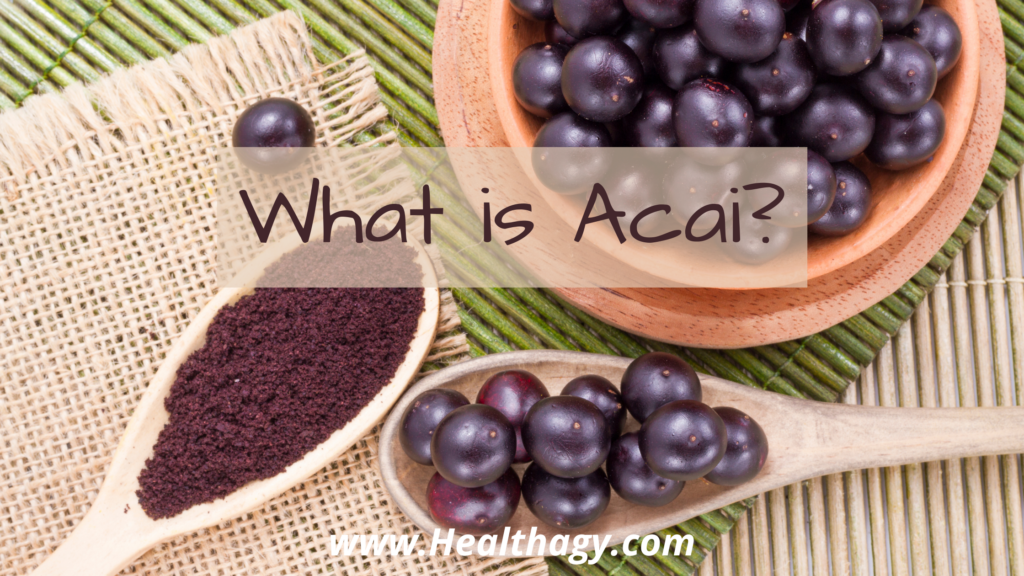 Acaí is a deep plum, purplish color.  The acaí berries are turned into a powder.