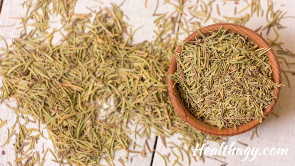 dried rosemary are short, small pieces of hard rosemary.  It is a greenish, tan color.  